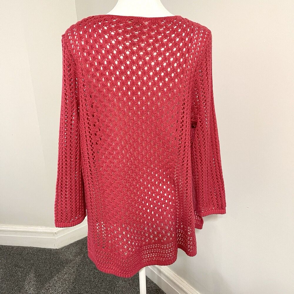 Chicos Sweater Sz 2 Womens Size Large Open Weave 3/4 Sleeve Top Beach Cover Pink - Picture 3 of 9